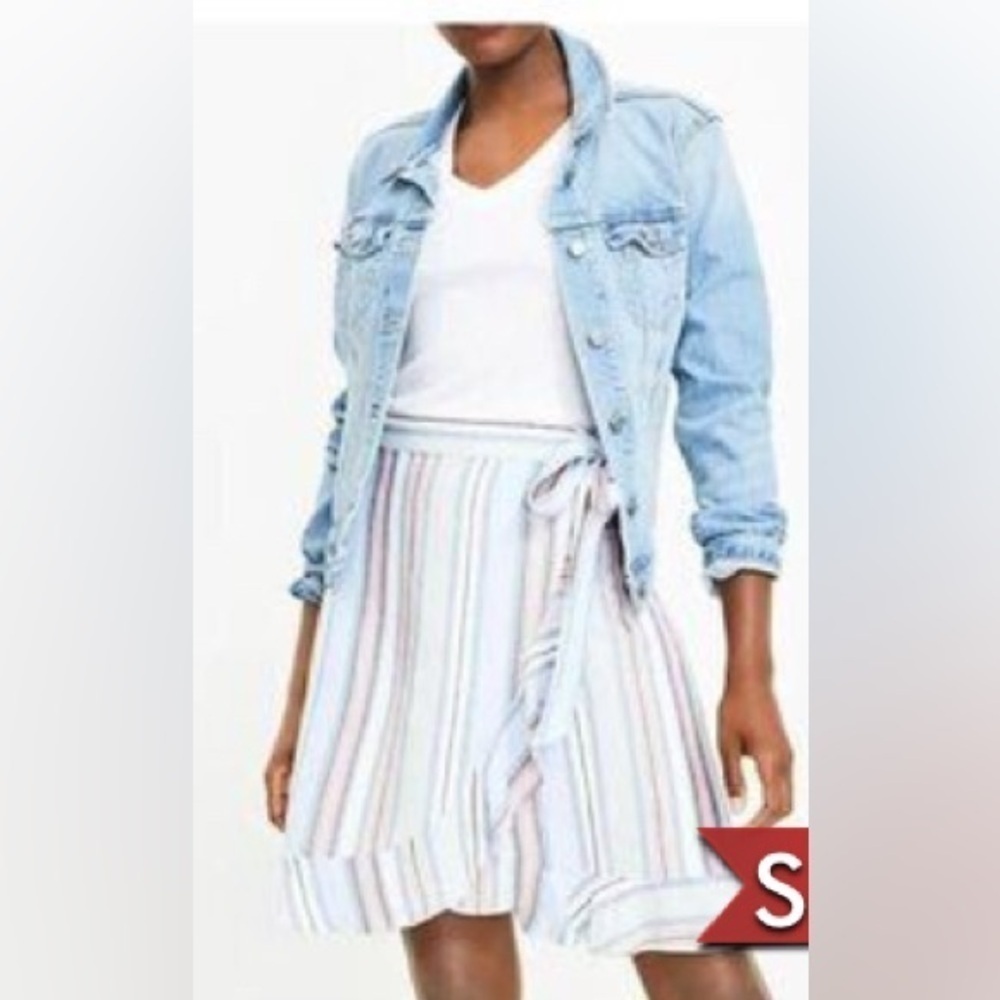 Loft linen blend wrap skirt, summer resort, stripes, NWT size 12